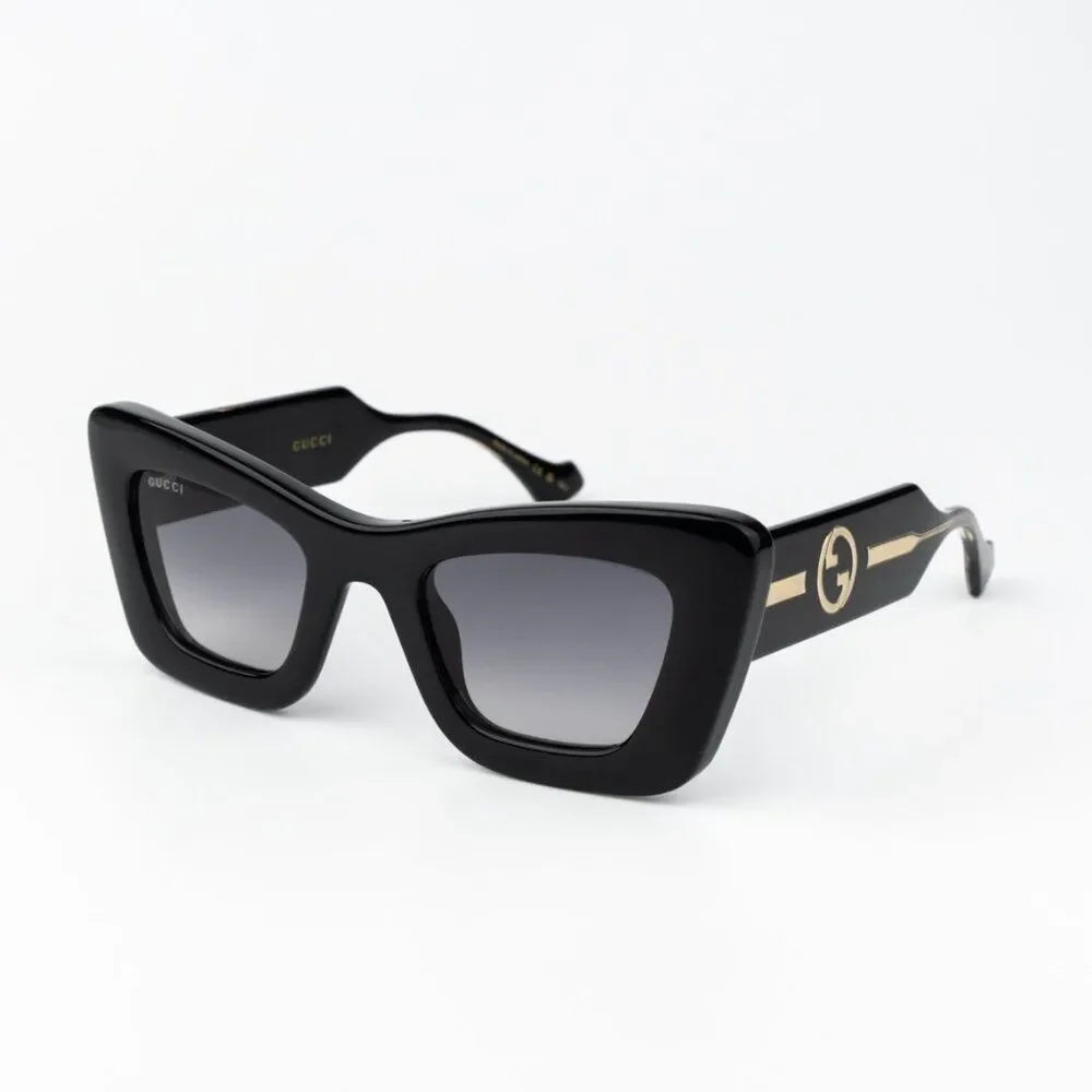 Gucci Women Sunglasses Black Crystal Grey Gradient Butterfly GG1552S 001 NEW